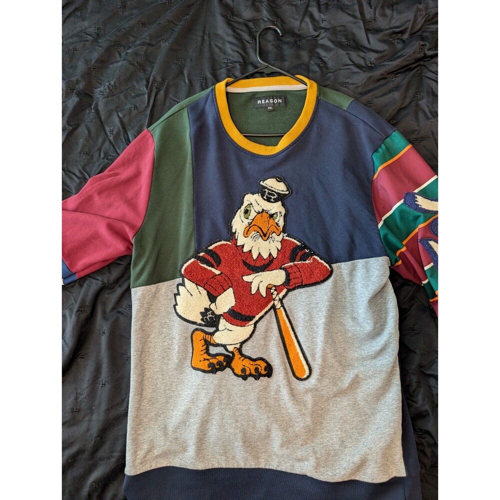 REASON Eagle Striped XXL Crewneck Sweatshirt Embroidered Rugby Stripe